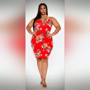 Fashion Nova Vibrant Red Floral Midi Dress